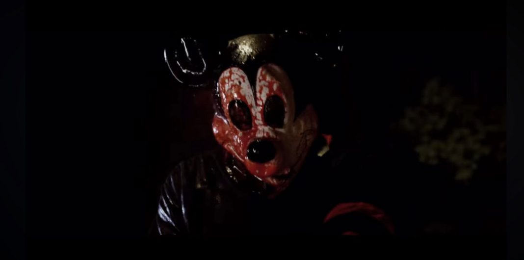 The blood-splattered Mickey Mouse mask from The Mouse Trap
